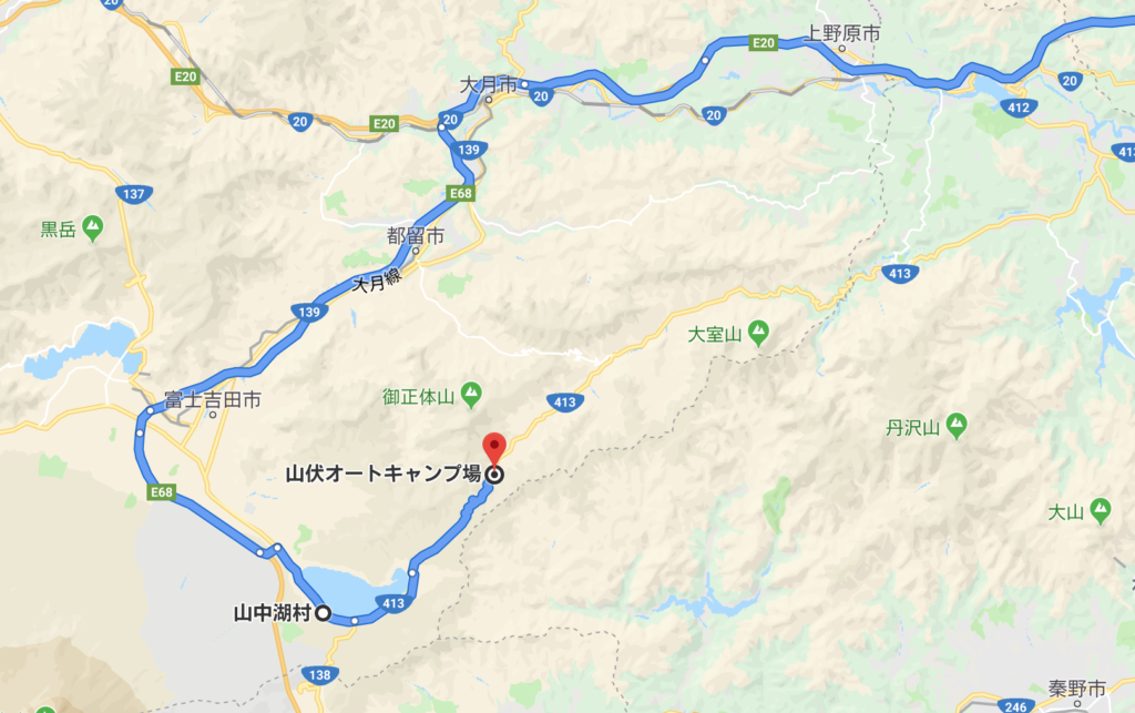 山伏オートキャンプ場への地図